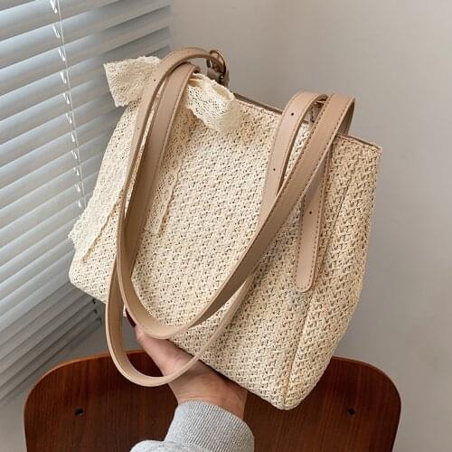 Shoulder Bags For Women New Summer Large Capacity Beach Bow Braided Female Bag Tot Mini Shopping Travel Handbags