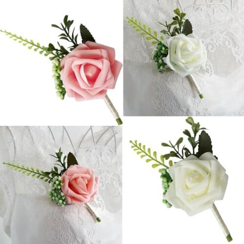 Wedding Boutonniere Artificial PE Rose Flower Corsages for Bride