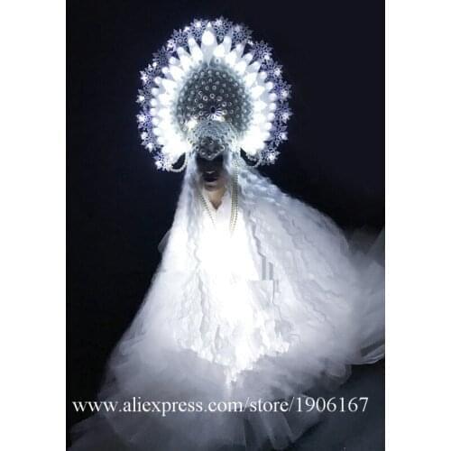 Led Light Up DS Party Dress Led Luminous Masquerade Cosplay Clothes Christmas White Stage Performance Costumes
