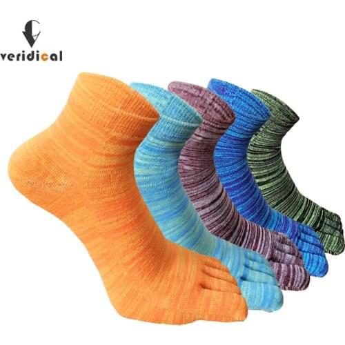 Veridical 5 Pairs/Lot Men Socks With Toes Cotton Colorful Color Fashions Five Finger Socks Hip Hop Casual Ankle Cool Socks