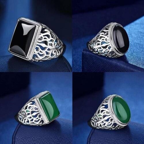 4 Styles Vintage Hollow Pattern Inlaid Turquoise Open Rings for Women Men Copper Adjustable Ring Fashion Jewelry Accessories