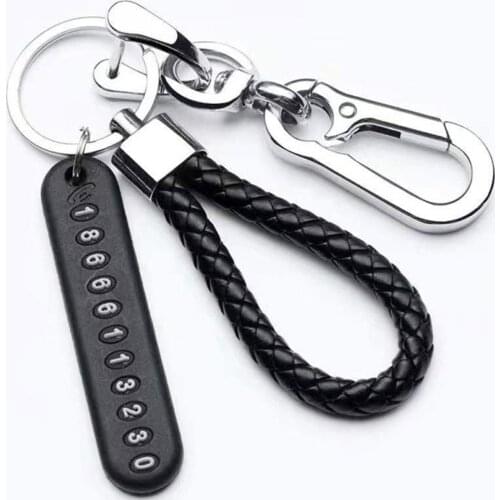 High Quality Gift For Husband Metal Car Key Ring Anti-lost Number Braided Plate Pendant Rope Keyring Holder Punk Accessories