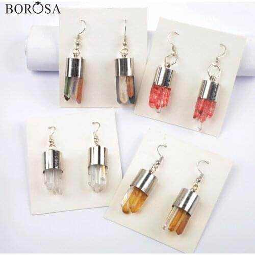 BOROSA Natural Aura Crystal Cluster Drop Earrings Titanium AB Druzy Crystal Earrings Handmade Earrings for Women WX1603