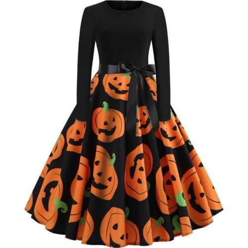 Fashion Women Dress Long Sleeve New Spring Autumn O Neck Bowknot Bat Loose Hem Casual Dresses Halloween Party
