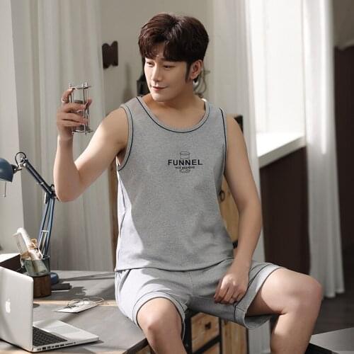 Boy Male Vest Pants Pajamas Sleeveless Vest Pant Pyjamas Undershirt Sleepwear Nightwear Elastic Waist Mans Jams PURE Cotton HDE