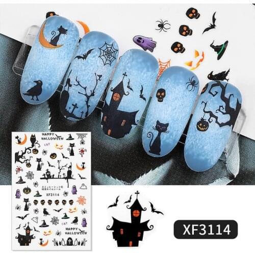 1 Sheet Nail Art Decoration Sticker Halloween Series Spider Web Black Cat Bat Pumpkin Face Designs Adhesive Nail Art Stickers