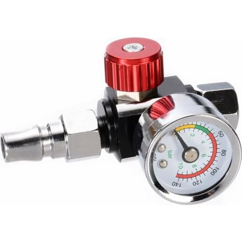 1Pc 1/4 inch Bsp Mini Air Regulator Valve Tool Durable Small Tail Pressure Gauge 48 x 60mm With Nozzle For Spray Tool