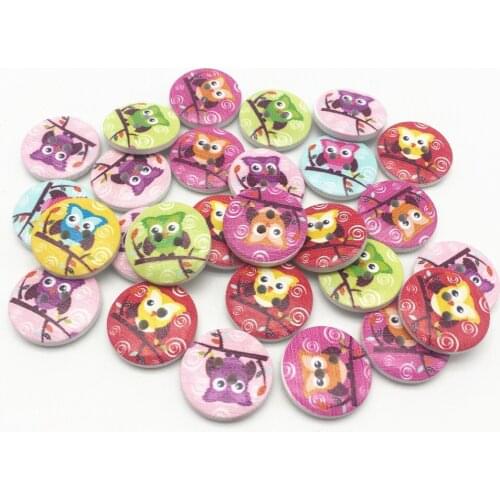 100pcs 20mm Mixed Owls Wood Buttons Sewing Round 2 Holes Accesories Crafts Embellishments Scrapbooking Cardmaking