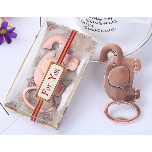 100pcs/lot Golden Elephant Bottle Opener Gold Wedding Favors Party Giveaway Gift For Guest