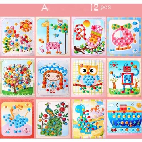 12pcs DIY Button Stickers Drawing Children Toys Funny Game Kids Handmade School Art Class Painting Craft Kit Early Educational