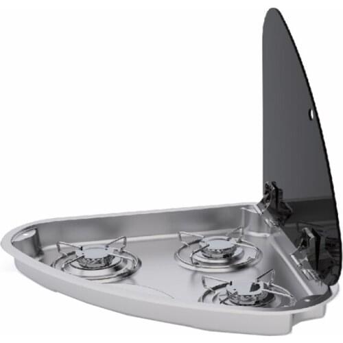 3 Burner Gas Stove Hob With Glass Lid 3*1.35KW 480*480*61mm GR-911R Boat Caravan RV Camper