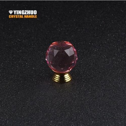 30mm Pink Crystal Glass Ball Alloy Base Handle Furniture Accessories Hardware Drawer Cabinet Wardrobe Door Knob 5pcs for sale