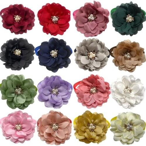 50/100pcs Dog Supplies Chiffon Dog Bow Tie Small Dog Bowtie Necktie Pearl Rhinestones Small Dog Flowers Dog Grooming Accessories