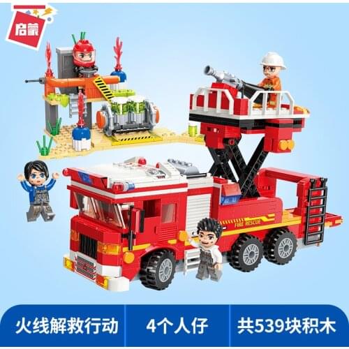 539PCS Enlightenment 12013 Fire Fighting Series Fire Rescue Action Assembly Model Boy Building Block Toy Car Gift
