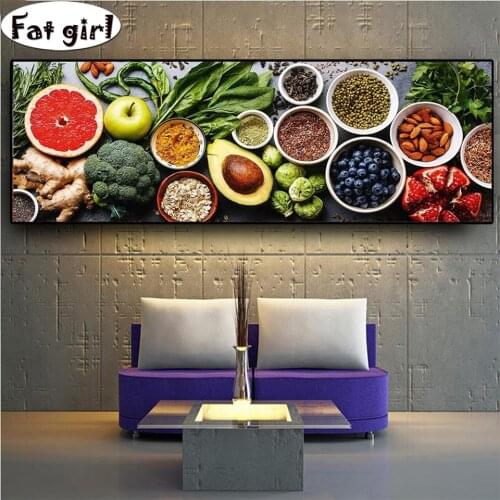 5D diy diamond painting Gourmet nuts fruits vegetables large size mural cross stitch embroidery mosaic full drill home decor