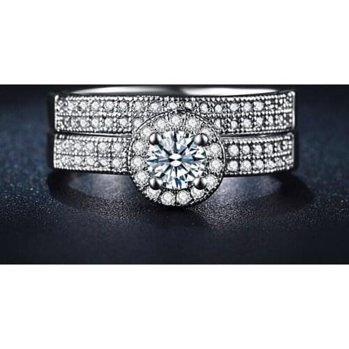 925 Sterling Silver Bridal Wedding Rings Set For Women Top Quality Cubic Zircon Crystal Engagement Finger Ring Set Bijoux