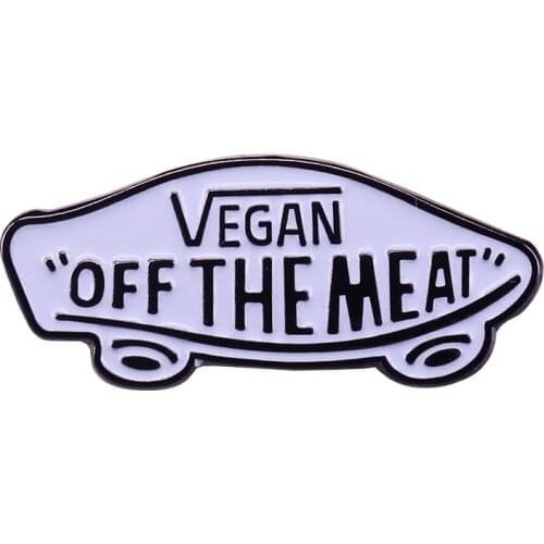 Vegan off the meat white enamel pin wall skater shoe fans collection clever anti-meaty punk jewelry