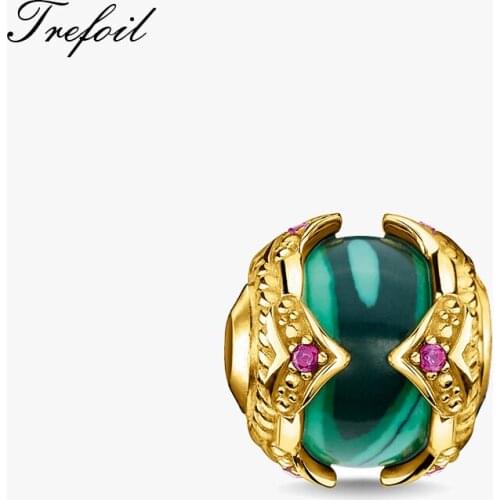 Beads Elegant Look Gold Color With Green Stone Fits Bracelet 2021 Brand New Europe Fine Jewelry Accessories Necklace Karma Charm