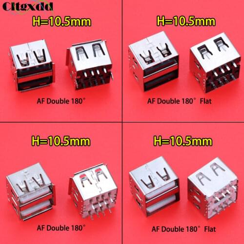 Cltgxdd 1PCS Dual USB 2.0 Jack Female 180 Degree USB Connector Body 8PIN DIP Charging Socket H=10.5MM Curved / Flat Mouth