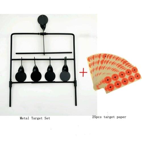 For Shooting Practice/Playing 5 Targets Self Resetting Spinning Air Gun Rifle Shooting Metal Target Set with 25pcs target paper