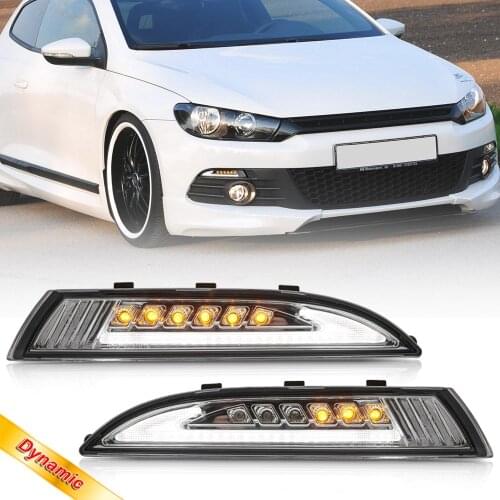 Clear Lens LED White DRL Daytime Running Position Lights Sequential Amber Turn Signal Lamps For 2008-2013 VW Scirocco III Pre-LC
