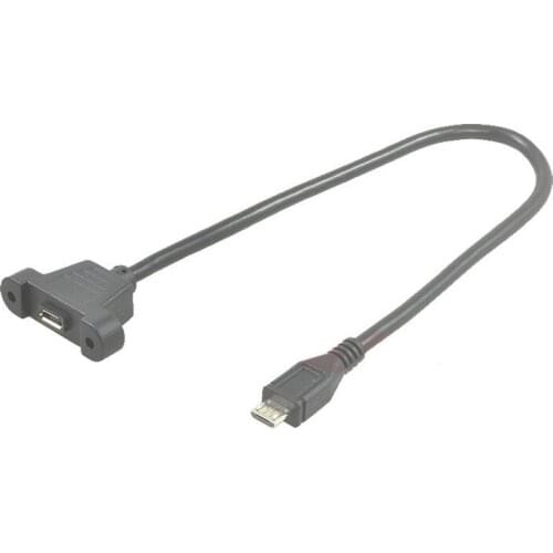 Micro USB 0.5 mm 5Pin Male to Female Screw Hole Panel Mount Extention Cable Car GPS Devices Cable with Ears 50cm