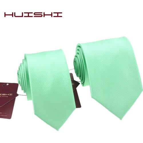 HUISHI Fashion Plain Check Stripe Green Mint Necktie For Mens Casual Slim Tie Neck Ties Wedding Party Cravat Summer Mint Color
