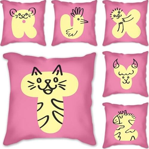 Cartoon Cushion Cover Linen Car alphabet Art Printing Plush Polyester Pillow Case Decorative Home Sofa Pillow Cover 45*45cm