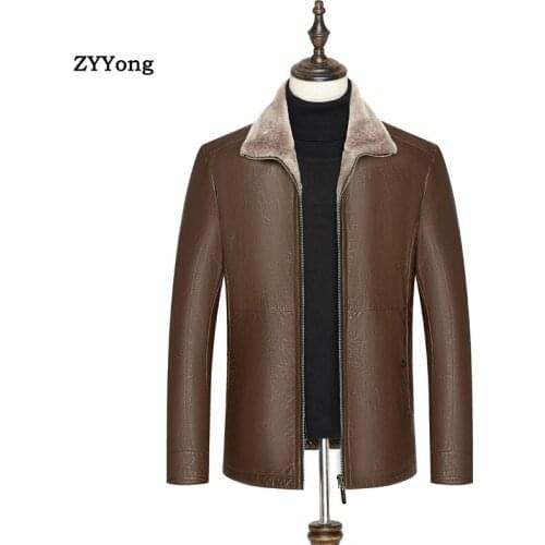 Faux Cashmere Leather Jacket Men Coats PU Outerwear Fleece Faux Sheepskin Fur Slim Winter 2020 New Business Leisure Clothing