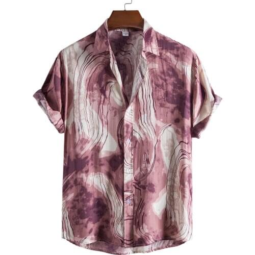 Ethnic Style Printed Shirt for Men Lapel Button Vintage Camisa Casual Short Sleeve Mens Brand Hawaiian Shirts Plus Size Blouse