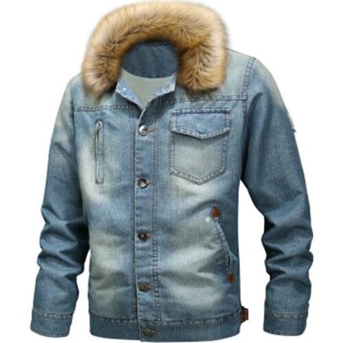 Mens Thick Denim Jacket Winter Autumn Mens Fur Collar Velvet Coat Male Fashion Windproof Denim Coat S~6XL SA814