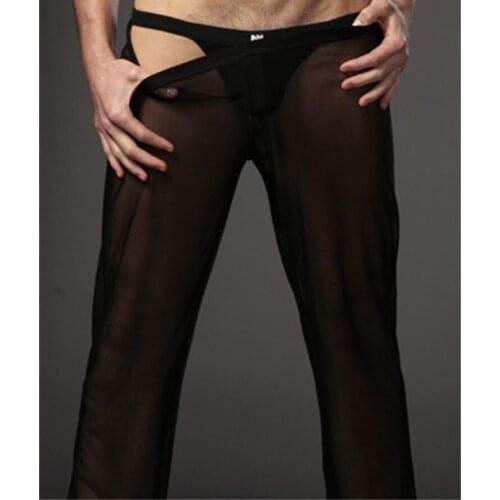 Mens Pajama Pants Low Waist Sexy Cool Breathable Non-Mainstream Men Gauze Trousers Transparent Household Fad Mesh Pyjama Bottoms