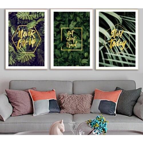 Nordic Green Leaves Motto Picture Wall Poster Modern Style Canvas Print Minimalism Painting Art Aisle Living Room Decoration