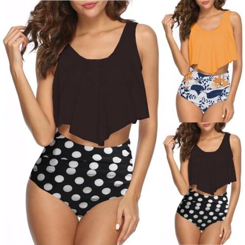 2021 New Sexy Women Two Piece Plus Size Backless Halter Floral Printed Swimwear Set Push Up Bikini 2021 Mujer Summer Swimsuit