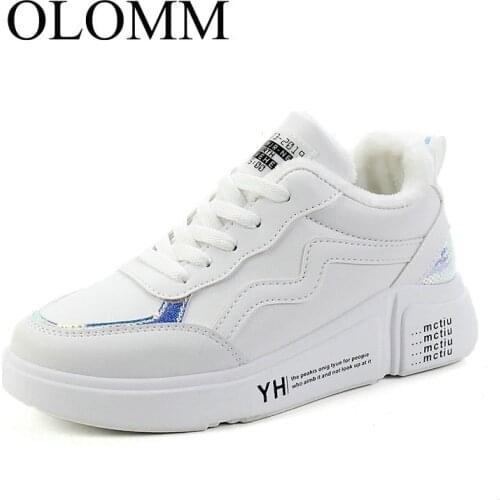 OLOMM 2019 classic white shoes ladies winter sports shoes warm fur plush insoles ladies shoes hot lace shoes women AB-91