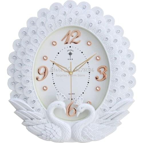 20 Inches Living Room Oval Peacock New House Decoration Fashion Beauty Salon Wall Hanging Table Mute Large Quartz Clock