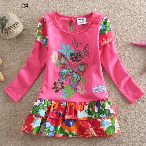 Girls Dress Flower Print Long Sleeve Kids Dresses for Girls Baby Clothes Spring New Dress
