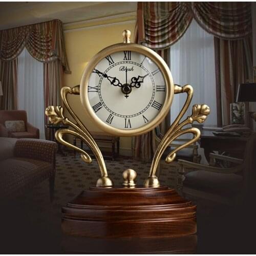 HOT EUROPEAN AMERICAN COPPER TABLE CLOCK FASHION CREATIVE SOLID WOOD CLOCK LIVING ROOM SILENT QUARTZ CLOCKS OFFICE BEDROOM DESK