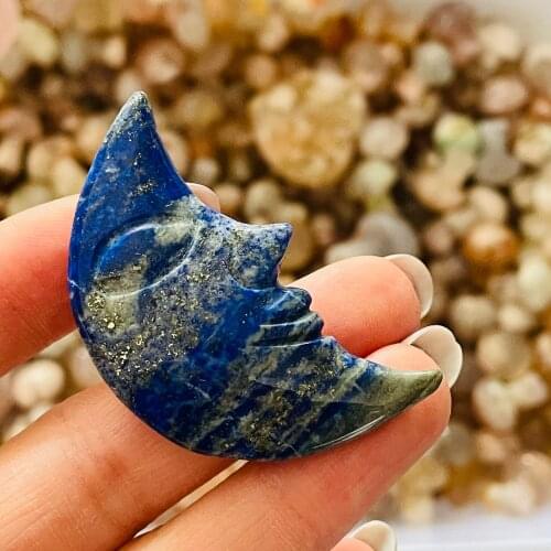 Hand Carved Mini Quartz Crystal Moon Lapis Lazuli Crystal Wicca Energy Gemstone Gift
