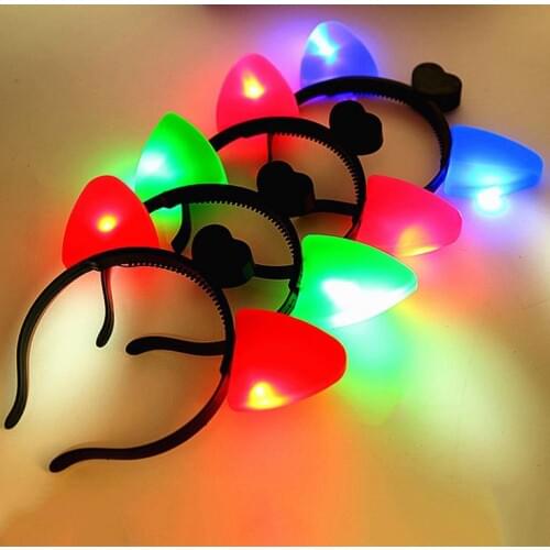 Cat Ears Headband Plastic LED Light Up Head Hoop Glowing In The Dark Halloween Decoration Hair Band Cute