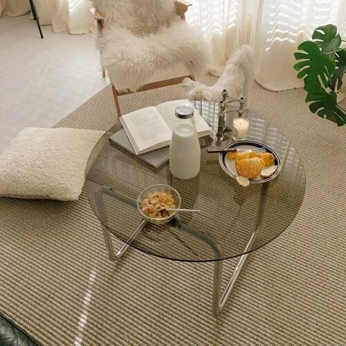 Nordic Glass Coffee Table Transparent Home Furniture Minimalit Modern Living Room Sofa Side Table Ins Design Round Coffee Table