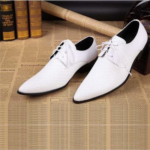 Genuine leather mens business shoes for man black white lace up men dress shoes flats pointed toe office party wedding oxfords