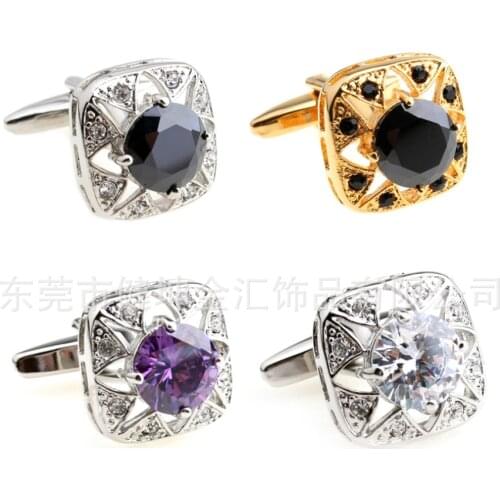 10pairs/lot Vintage Business Black/Purple/White Crystal Cufflinks Copper Cuff Links Mens Jewelry Accessory Wholesale