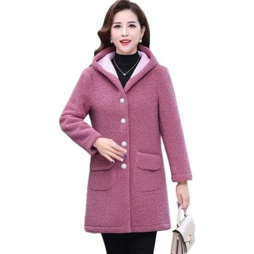 Middle-aged Women Autumn Winter Jacket Thick Cotton Clothing New Hooded Lambs Wool Coat Female Mid Long Womens Basic Coat 5XL