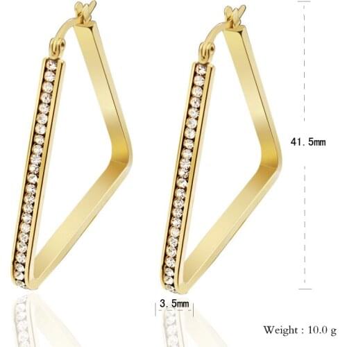 Newest Fashion Hoop Stainless Steel Earrings CZ Triangle En Single Row Jewelry For Women Wholesales