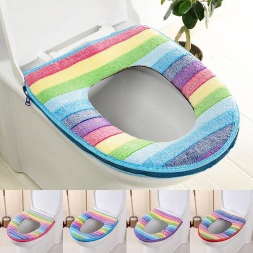 For Bathroom Pumpkin Pattern 1Pcs Cushion Pads Comfortable Rainbow Color Keep Warm Reusable Toilet Seat Cover Coral Velvet