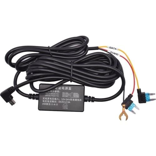 Car Power Cord 12V/24V Input 5V/2.5A Output for Dash Cam Car DVR Power Cable for 24 Hours Parking Monitoring
