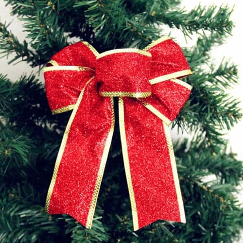 Large Red Gold Christmas Tree Bows Decorations Sparkling Glitter New Years Eve Decorations Bowknot Silver Ornaments Party Decor
