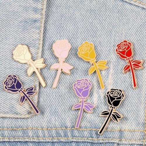 Flower Lapel Pin Women Badge White Yellow Purple Pink Red Black Rose Metal Brooch Pins Couple Romantic Gift Wedding Jewelry