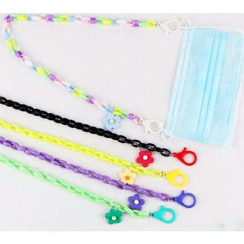 Color Resin Flower Mask with Chain Lanyard for Women Universal Hanging Neck Double Buckle Mask Anti-lost Rope Fashion Trend New